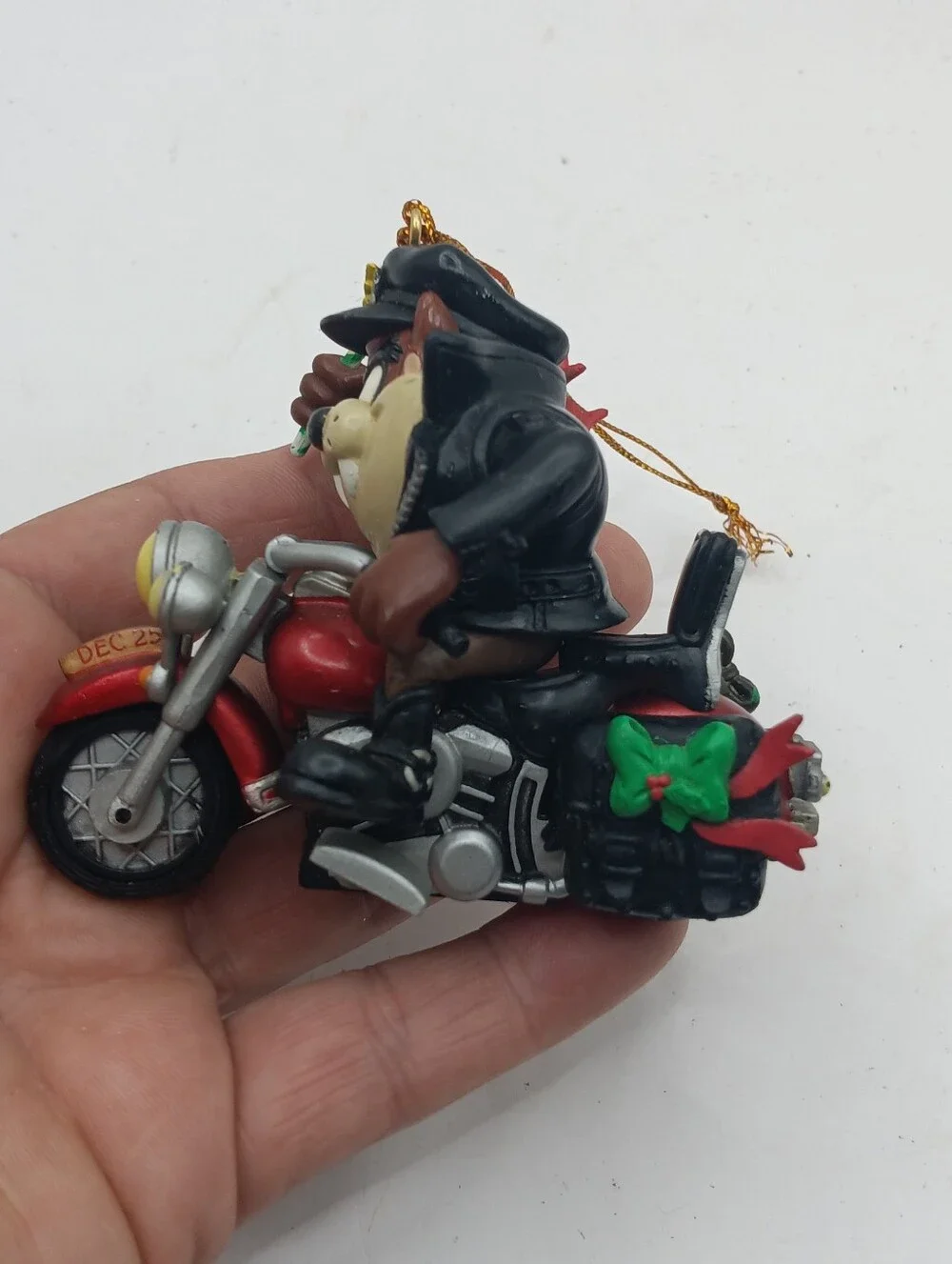 Vintage Looney Tunes Christmas Taz Tasmanian Devil On Motorcycle Ornament